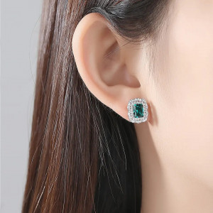 Cercei ARGINT Green Crystal Luxury Arg01X