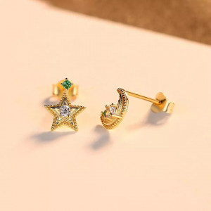 Cercei ARGINT Lacrima Moon&Star placati cu aur Arg398F