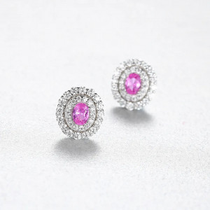 Cercei din argint cu forma ovala -Pink- ARG15A