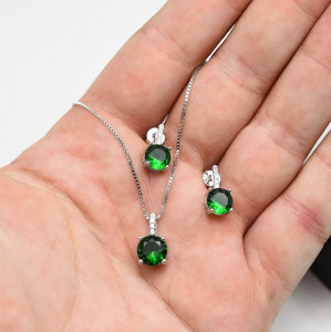 Set Cercei si Lantisor Din Argint S925 Smarald Verde Green Set394C