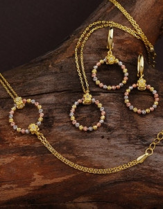 Set Colier, Cercei si Bratara Din Argint Aurite Rotund SET402A