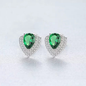 Set Colier si Cercei Din Argint Water Drop Verde/Green Zirconiu SET308C