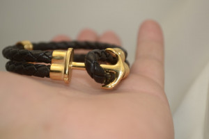 Bratara Piele si Inox -NAUTIC SKULL GOLD- cod B939