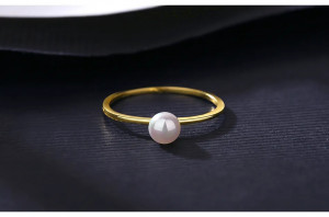 Inel Argint Minimalist cu Perla placat cu Aur -- ARG399P