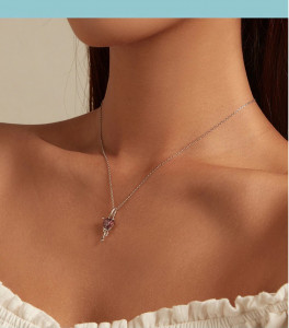 Lantisor din argint Pink Droplet Heart ARG407A