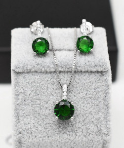 Set Cercei si Lantisor Din Argint S925 Smarald Verde Green Set394C