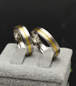 Verighete din Argint Pentru El sau Ea, Pentru Casatorie, Pentru Nunta Cu Auriu Argintiu Arg274V