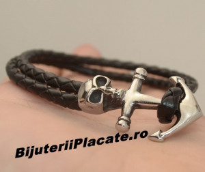Bratara Piele si Inox -NAUTIC SKULL- cod B930