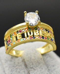 Inel Argint 925 Model --Verigheta Te Iubesc --Placat Aur Multicolor ARG327H