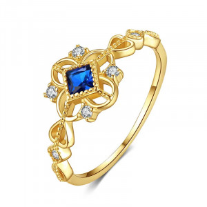 Inel Argint cu Zirconiu Lady Modern ALBASTRU - Blue placat cu aur - ARG109G