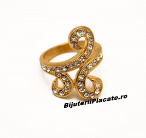 Inel Inox Aurit cu --ZIRCONII-- albe IF536