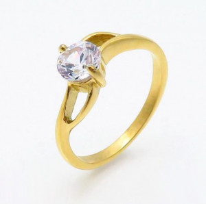 Inel inox auriu de logodna cu ---ZIRCONII--- albe IF646