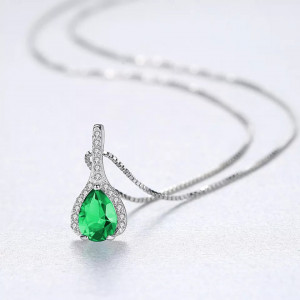 Set Cercei si Lantisor Din Argint S925 Zirconiu Verde Smarald Duchess Set279C