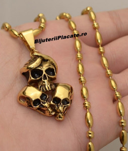 LANT CU PANDANTIV INOX -SKULL- PATINAT ARTIFICIAL LC104