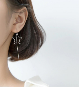 Cercei Din Argint - Minimalist Long Chain Big Stars- cod ARG13A