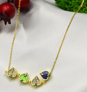 Lantisor Argint Trifoi Se Deschide in 4 Inimioare magnetic -Four Leaf-- Pentru Femei Placat aur MulticolorARG134E