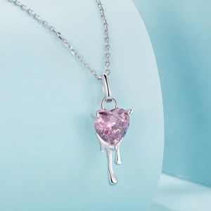 Lantisor din argint Pink Droplet Heart ARG407A