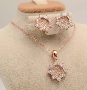 Set Argint 925 Lant,Pandativ si Cercei Rodiat Roze ---- SET279