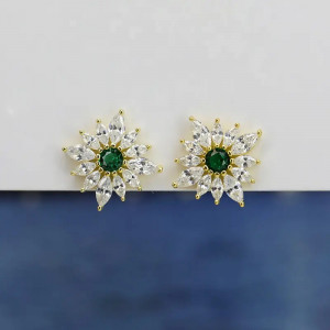 Cercei Argint 925 model FLOARE EMERALD Verde placati cu aur 14K cod ARG409C