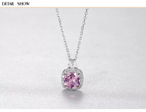 Colier Din Argint Piatra Roz Zirconiu Patrat ARG397J