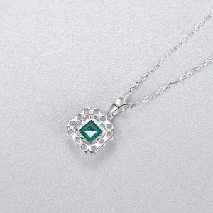 Colier Din Argint Piatra Verde Smarald Zirconiu Patrat ARG381E