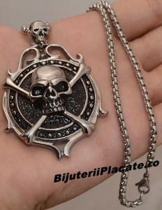 LANT CU PANDANTIV INOX -BIG SKULL- PATINAT ARTIFICIAL LC27