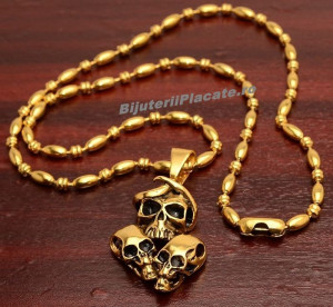 LANT CU PANDANTIV INOX -SKULL- PATINAT ARTIFICIAL LC104