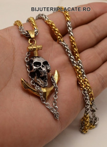 LANT CU PANDANTIV INOX -SKULL- PATINAT ARTIFICIAL LC223