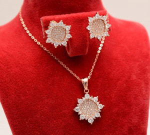 Set Argint 925 Lant,Pandativ si Cercei Rodiat Roze ---- SET279