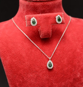 Set Argint Lantisor, Pandativ Si Cercei Rodiat -Green- Set05