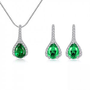 Set Cercei si Lantisor Din Argint S925 Zirconiu Verde Smarald Duchess Set279C