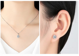 Set Colier Si Cercei Din Argint Iced Out Minimalist SET384