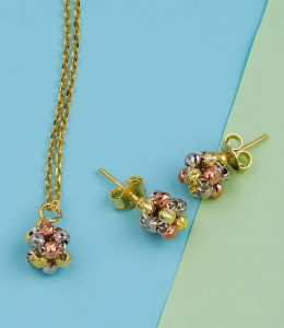Set Colier Si Cercei Din Argint Placat Aur Bilute Multicolore SET402D