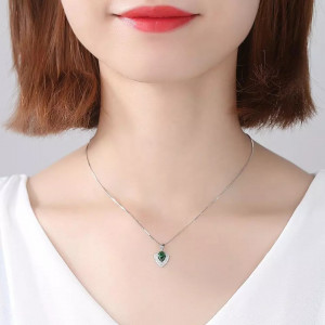 Set Colier si Cercei Din Argint Water Drop Verde/Green Zirconiu SET308C