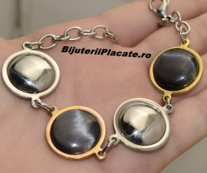 Bratara Auriu si Argintiu cu piatra neagra BF924E