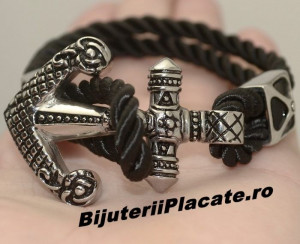 Bratara Piele si Inox -NAUTIC SKULL- cod B931