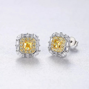 Cercei ARGINT Yellow Crystal Patrat Boho Jewelry Arg398C