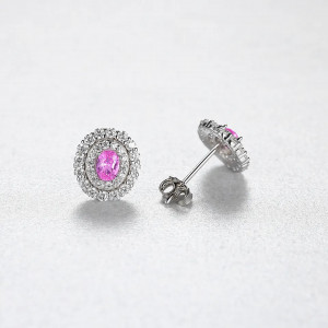 Cercei din argint cu forma ovala -Pink- ARG15A