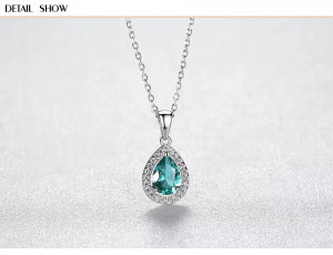 Colier Din Argint Piatra Verde/Green Zirconiu Lacrima ARG397N