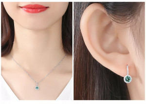 Set Cercei si Lantisor Din Argint S925 Zirconiu Smarald Green Set112E