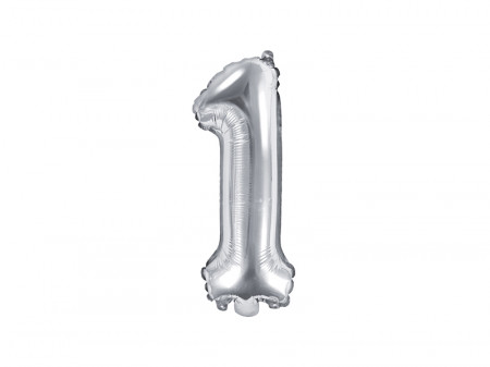Balon cifra 1 argintiu din folie 35 cm
