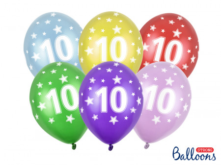 Baloane colorate metalizate pentru aniversari 10 ani 30cm , 6 buc / set