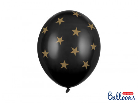 Baloane negre cu stele aurii 30 cm , 6 buc / set
