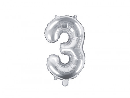 Balon folie numarul 3, 35cm, argintiu
