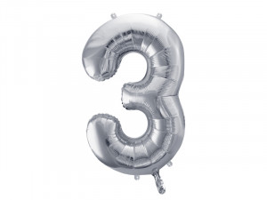 Balon cifra 3 din folie argintie 86 cm