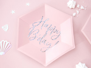 Farfurii roz Happy Birthday 20 cm din carton , 6 buc / set