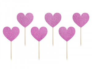 Decoratiuni tort roz sidef inimioare Sweet Love 11cm , 6 buc / set