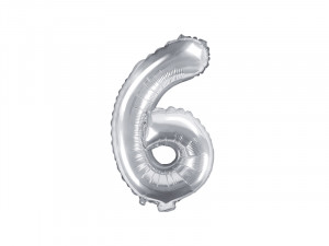 Balon folie numarul 6, 35cm, argintiu