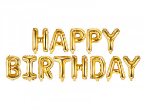 Balon auriu litere Happy Birthday din folie 340x35 cm