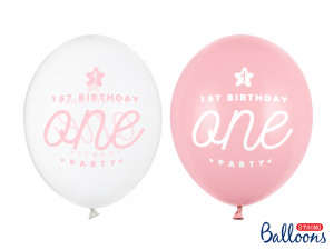 Baloane roz aniversari 1 an One pastel baby pink , 50 buc / set
